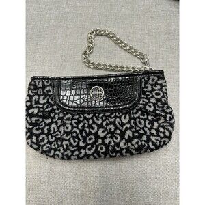 Dana Buchman Small Gray and‎ Black Leopard Print  With Croc Accent Wristlet